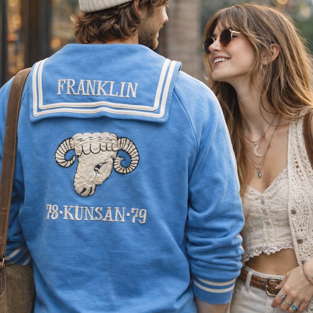 1978-79 Authentic Vintage Baby Blue Letterman Sweatshirt with White Stripes
